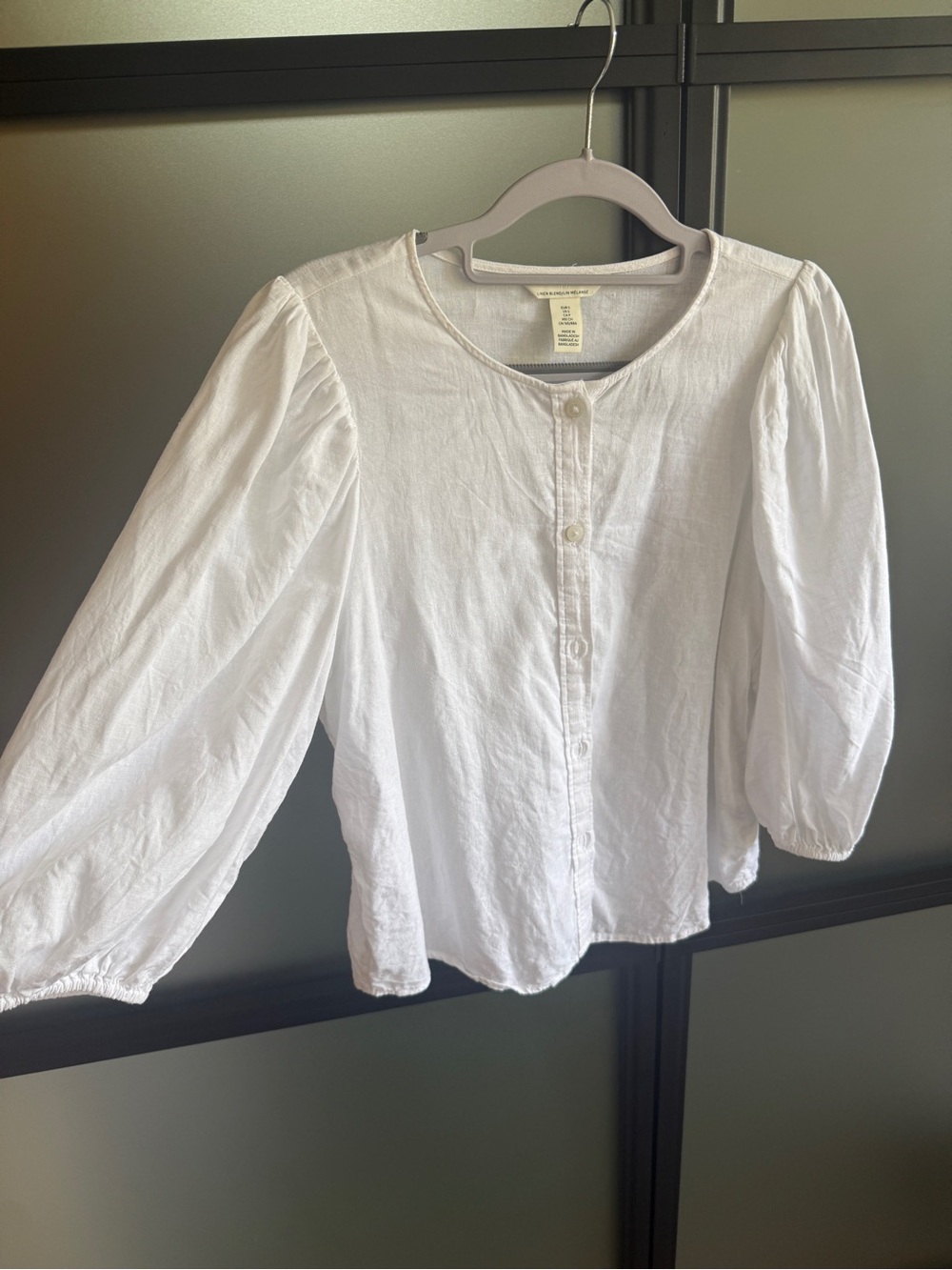 White Puff Sleeve Button-Front Top